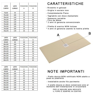 Piatto doccia in marmo resina effetto pietra con foro centrale Crema Chic