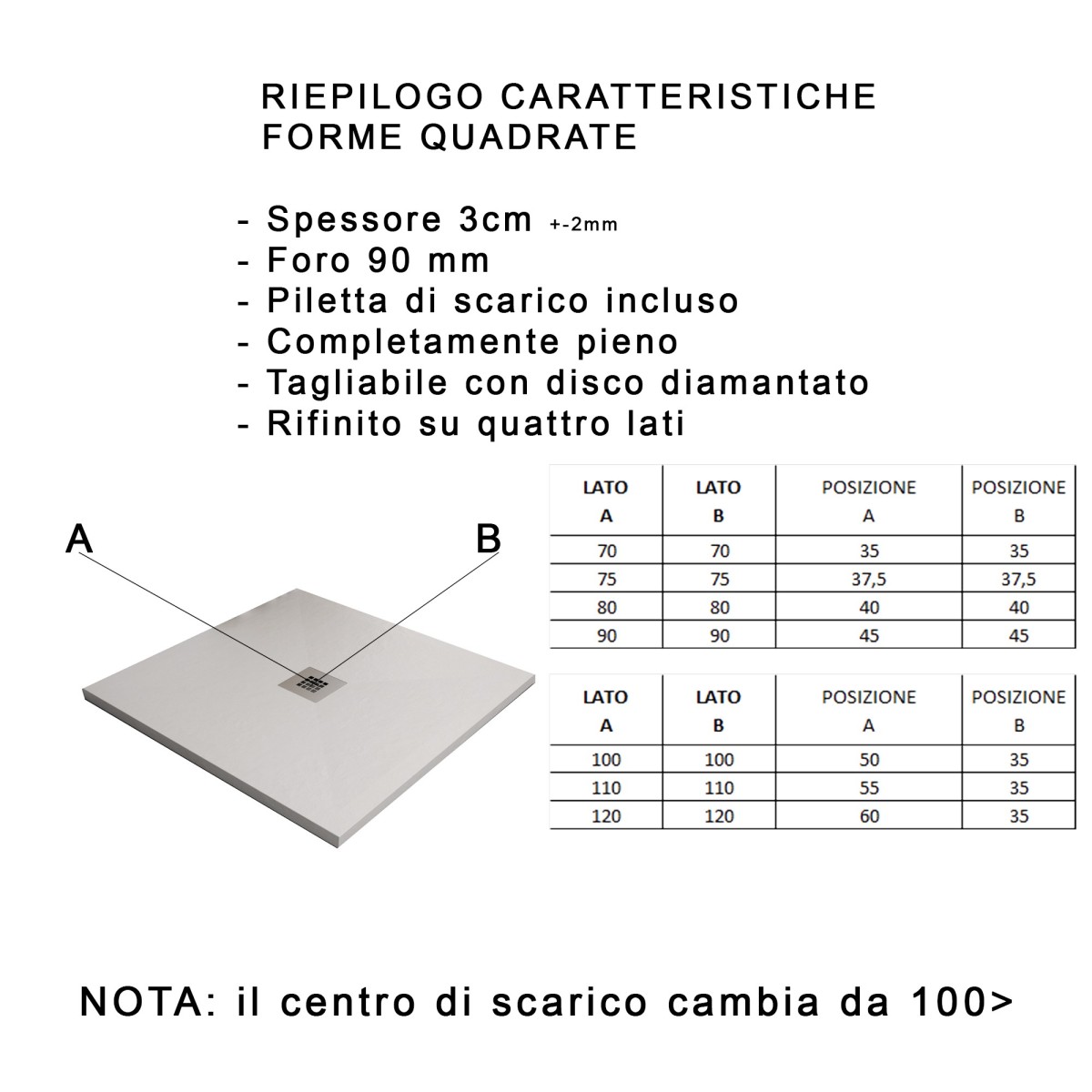 Piatto doccia in resina Grigio scuro foro laterale PLUS