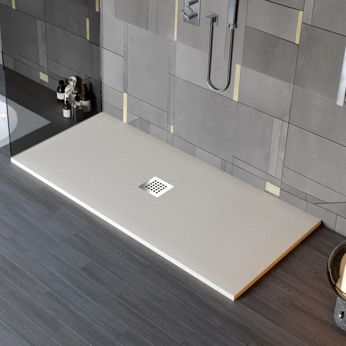 Piatto doccia in marmo resina effetto pietra con foro centrale Crema Chic