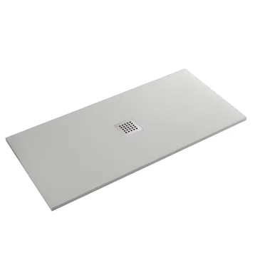 Receveur de douche en résine de marbre gris clair avec trou au centre de la pierre