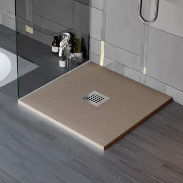 Receveur de douche en résine minérale effet pierre avec trou central