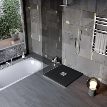 Receveur de douche en résine minérale effet pierre avec trou central