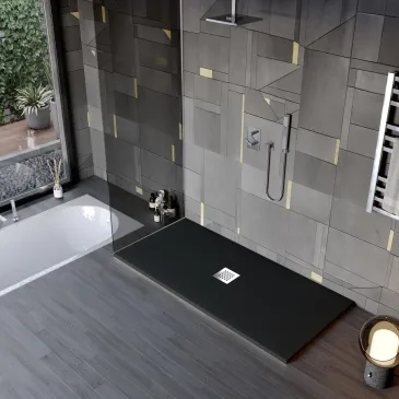Receveur de douche en résine minérale effet pierre avec trou central