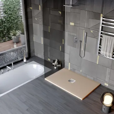 Receveur de douche en résine minérale effet pierre avec trou central