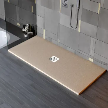 Receveur de douche en résine minérale effet pierre avec trou central