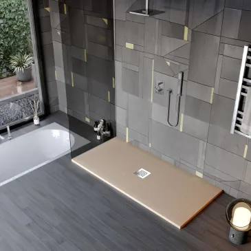 Receveur de douche en résine minérale effet pierre avec trou central