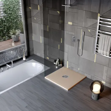 Receveur de douche en résine minérale effet pierre avec trou central