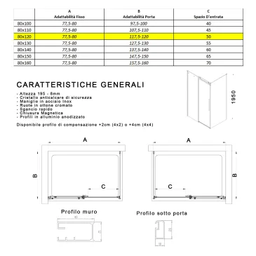 Box doccia 2 lati anta scorrevole H195 anticalcare EUCLIDE
