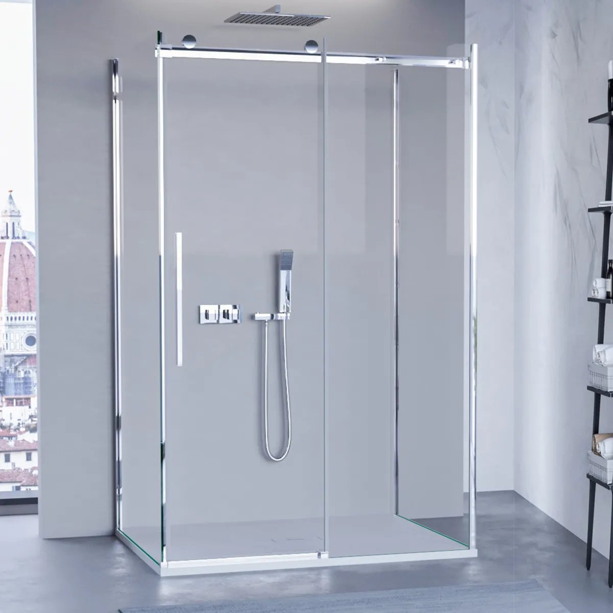 Box douche 3 côtés porte coulissante transparente H195 anticalcaire EUCLIDE.