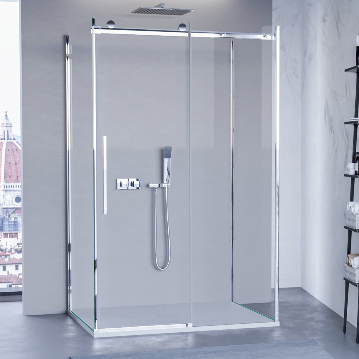 Cabine de douche EUCLIDE à 3 côtés avec porte coulissante...