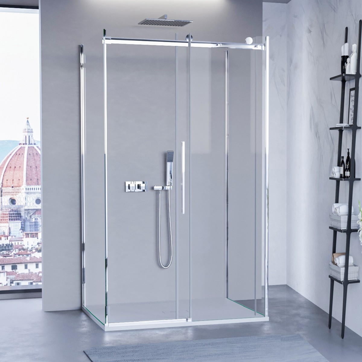 Cabine de douche EUCLIDE à 3 côtés avec porte coulissante...