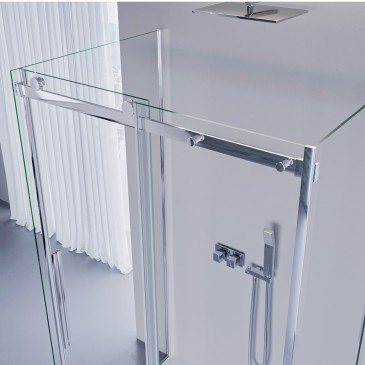 EUCLIDE 3-seitige Duschkabine mit transparenter Schiebetür, H195, kalkabweisend