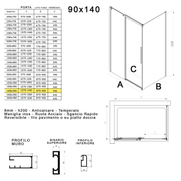 Box doccia due lati 90x140 scorrevole