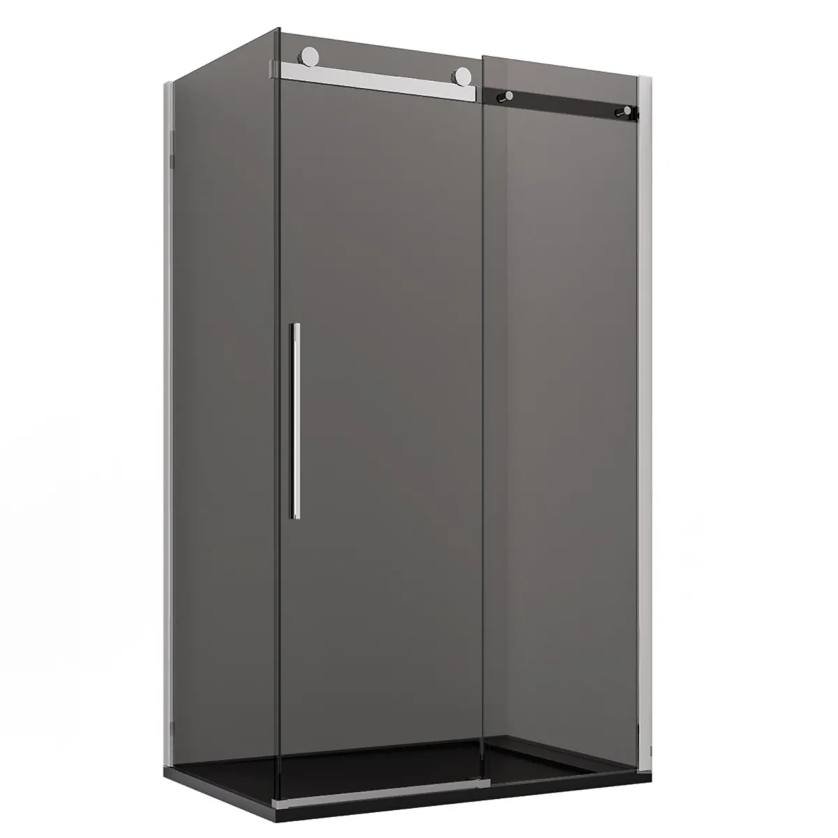 Cabine de douche 2 faces avec porte coulissante noire fumée H195 anticalcaire EUCLIDE