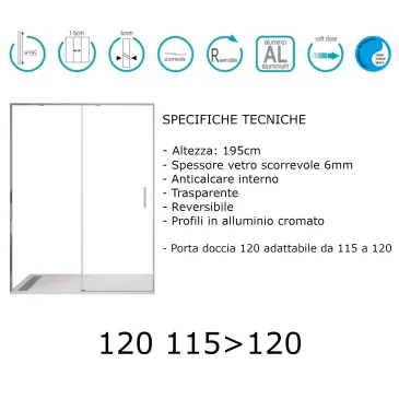 Porta doccia scorrevole H195cm cristallo trasparente 6mm TWENTY