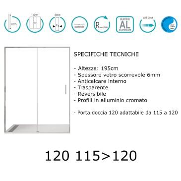 Duschschiebetür H195cm transparentes Glas 6mm TWENTY