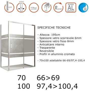 Cabine de douche d'angle sérigraphiée avec porte Aktual Frost et côté fixe