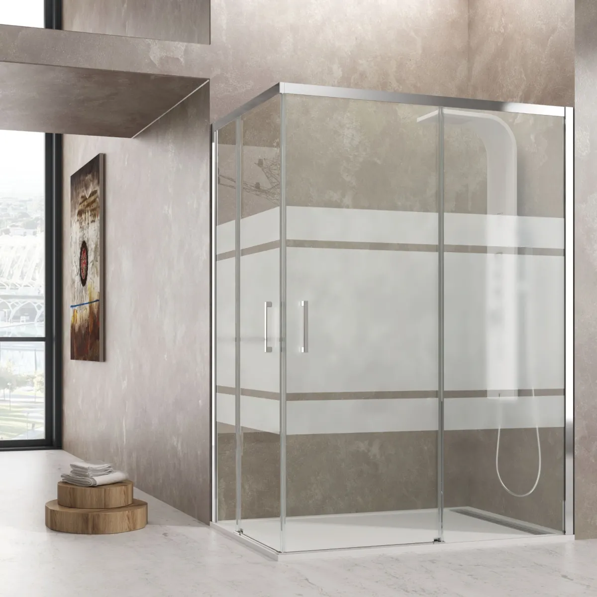 Cabine de douche d'angle mate 2 côtés coulissants H195cm 8mm AKTUAL FROST