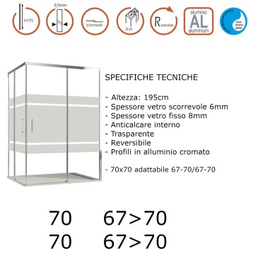 Box doccia angolare 2 lati scorrevoli opaco H195cm 8mm AKTUAL FROST