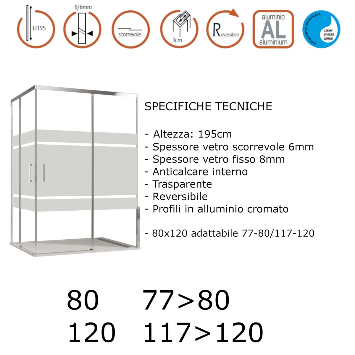 Box doccia angolare 2 lati scorrevoli opaco H195cm 8mm AKTUAL FROST