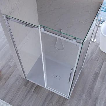 2-seitige Duschabtrennung mit H195 Antikalk-Schiebetür EUCLIDE