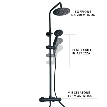 Colonne de douche Piave noire avec mitigeur thermostatique | Mondialshop