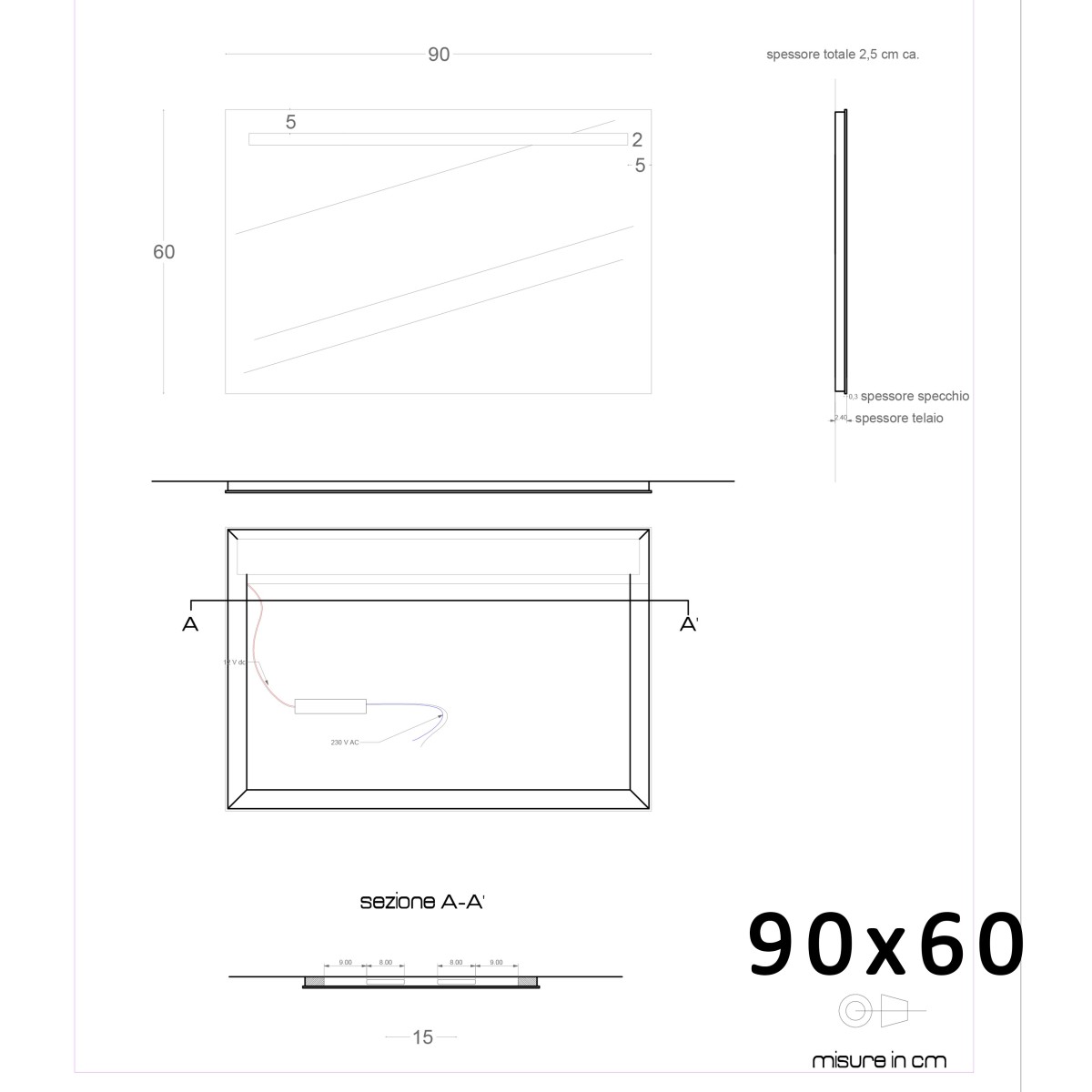 Specchio led 90x60