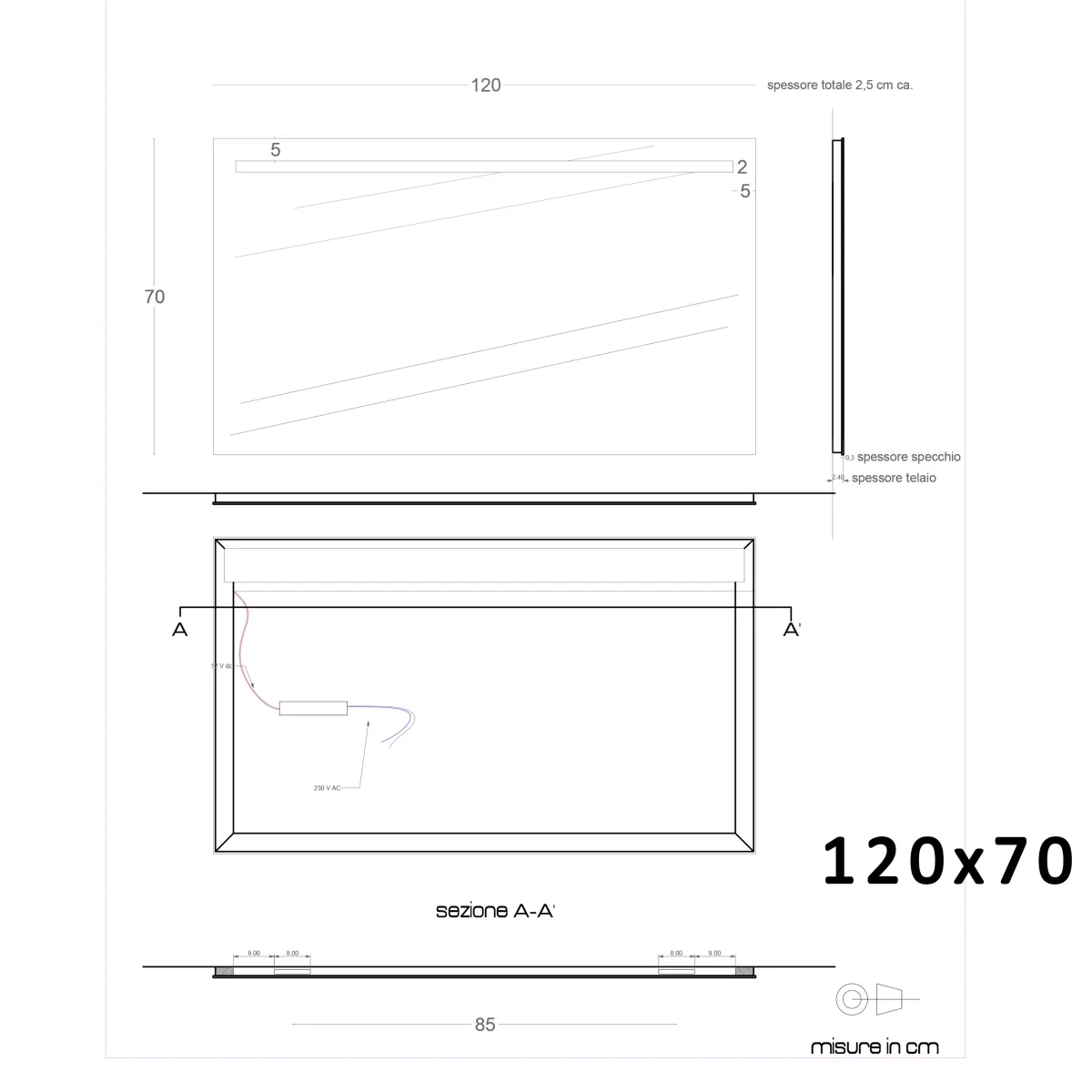 Miroir de salle de bain à LED pour meuble à bords polis |...