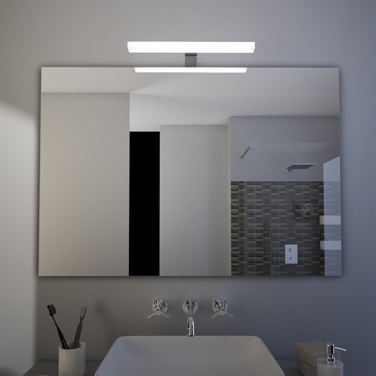 Specchio bagno con lampada rettangolare reversibile CEBU
