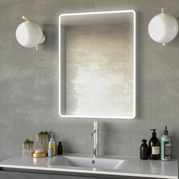 Miroir de salle de bain rétroéclairé par LED avec coins arrondis | Mondialshop