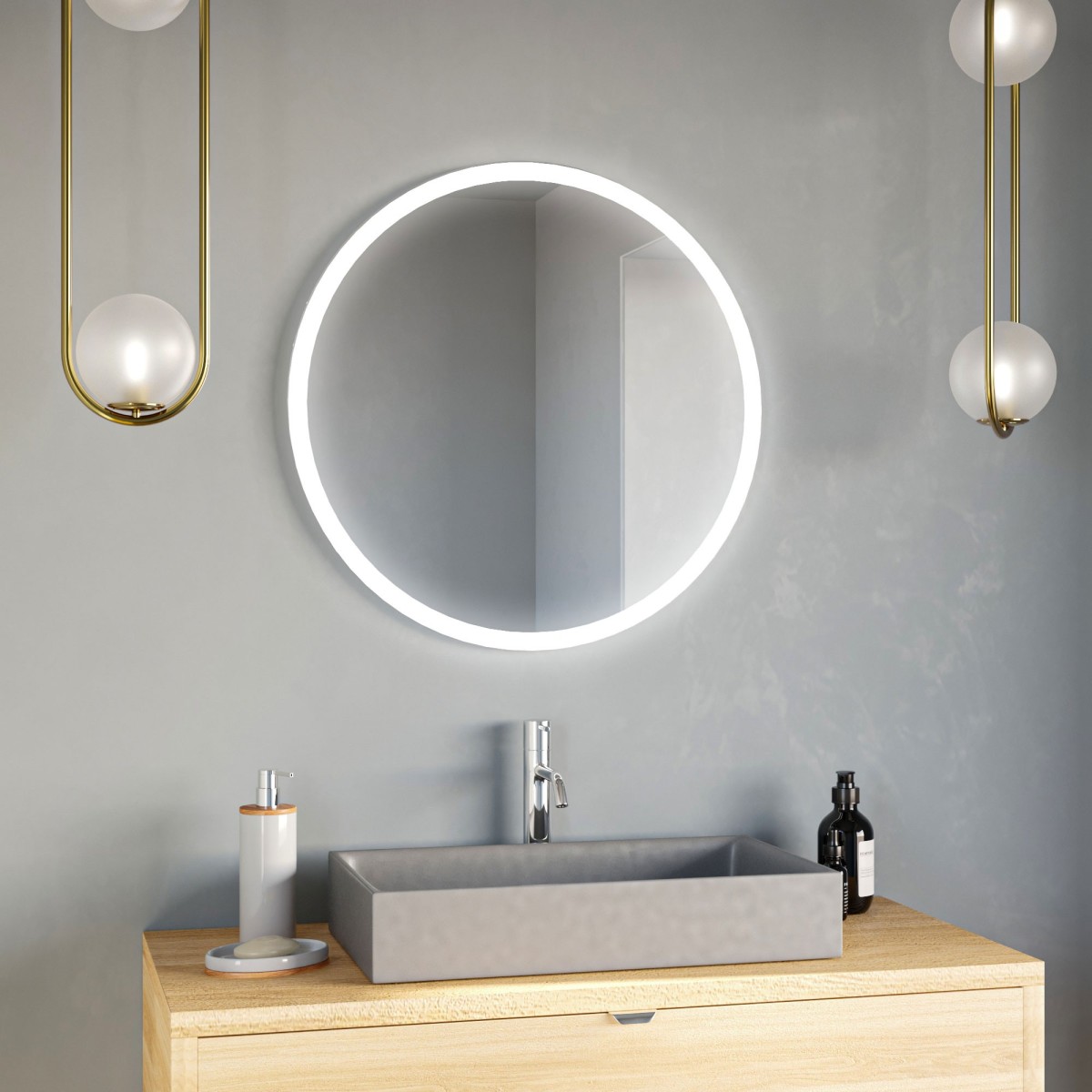 Miroir de salle de bain rond rétroéclairé par LED |...