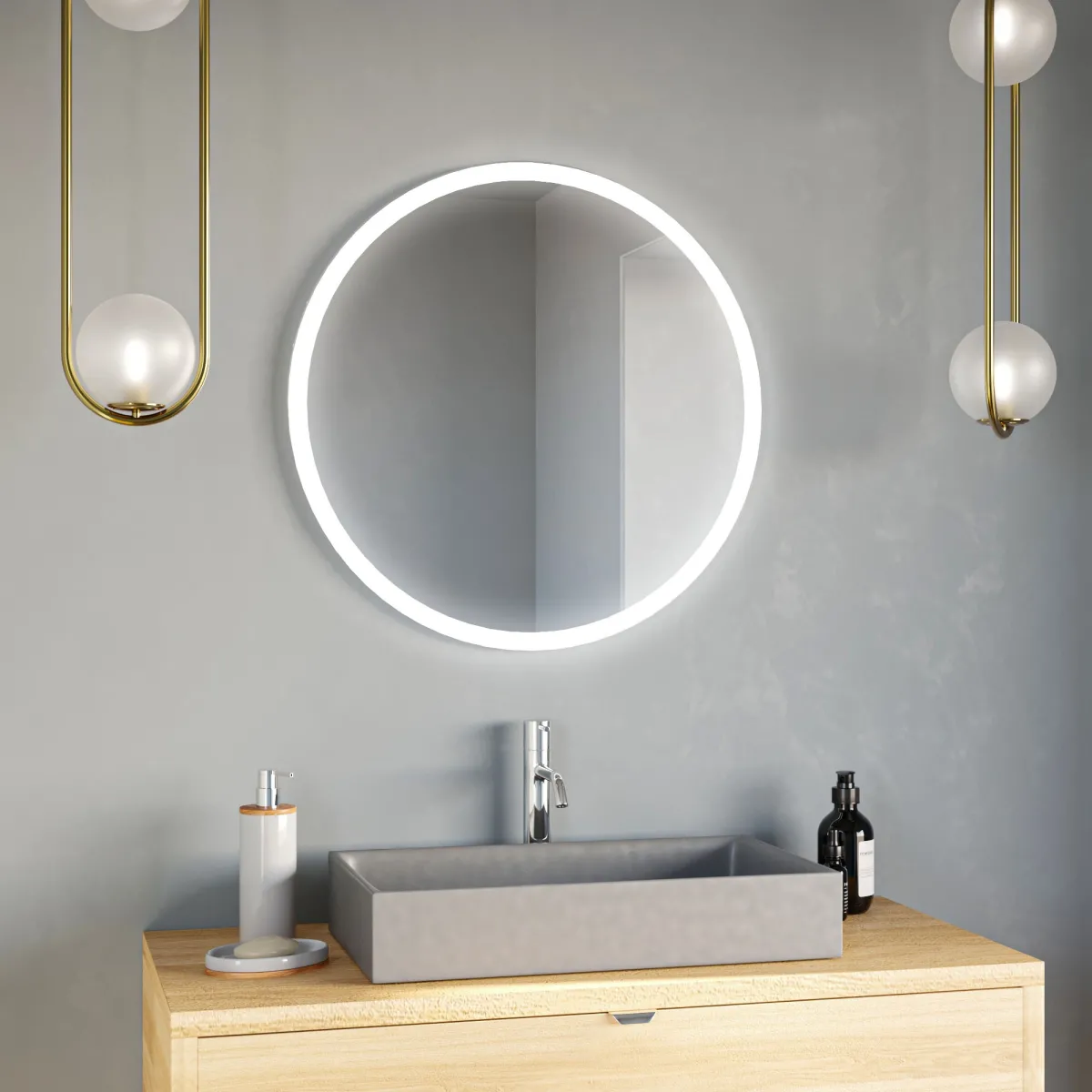 Miroir de salle de bain rond rétroéclairé par LED |...