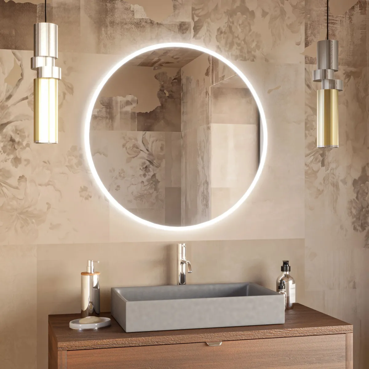 Miroir de salle de bain rond rétroéclairé par LED |...