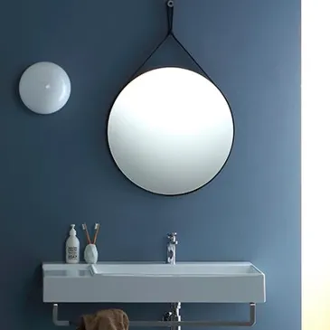 Miroir rond suspendu avec ceinture en cuir noir ou cuir CAPO