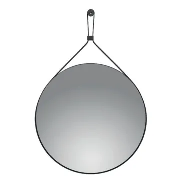 Miroir rond design en cuir noir ou en peau de vache | Mondialshop