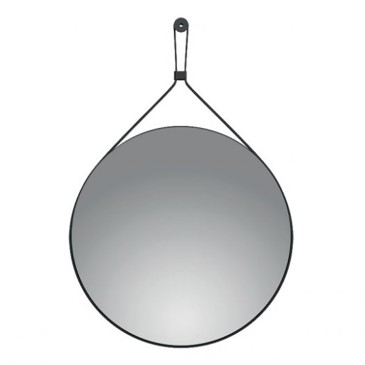 Miroir rond suspendu avec ceinture en cuir noir ou cuir CAPO