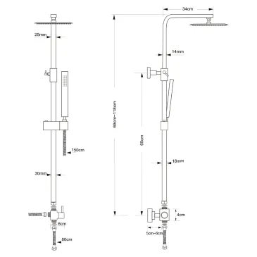 Barre de douche JULIE avec pommeau de douche 30x30 en acier inoxydable | Mondialshop