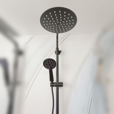 Colonne de douche noire avec mitigeur 25 ou 30 pommeau de douche avec deux sorties Thermostatique et douchette à main | Piave No