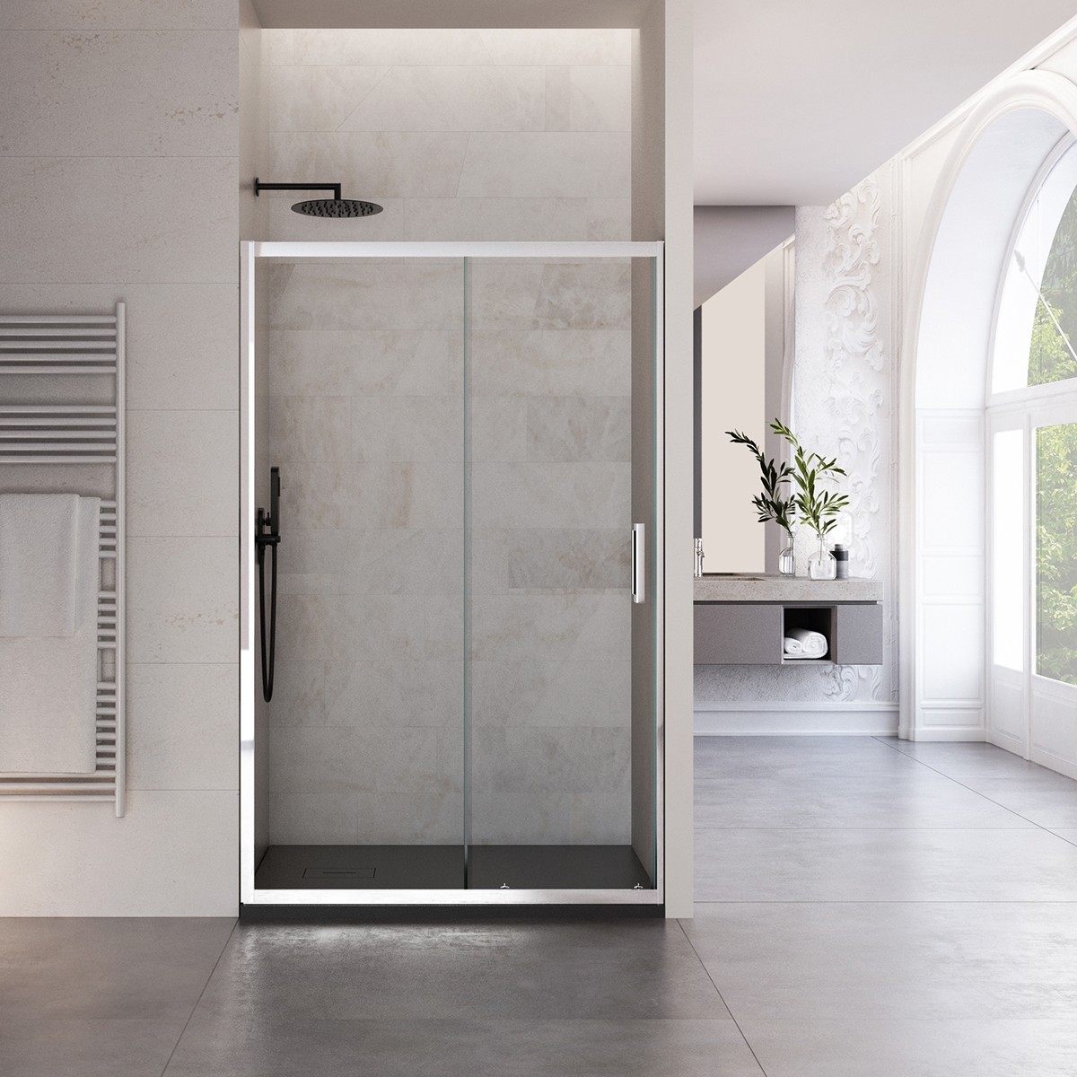 Porte de douche coulissante pour niche 6 mm transparente - True