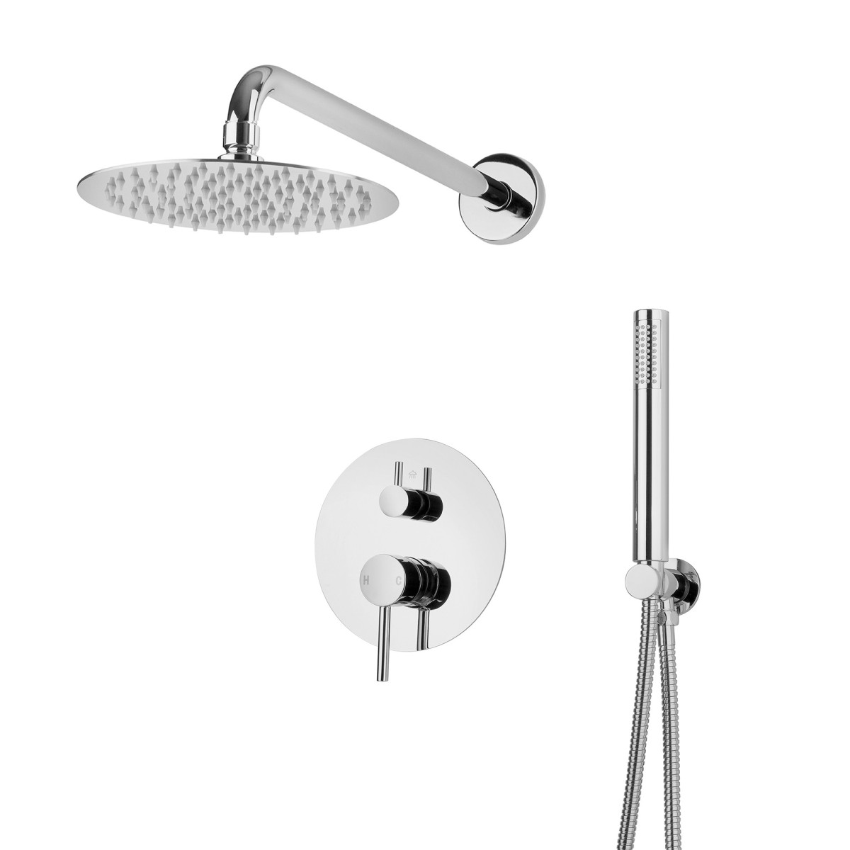 Ensemble de douche avec pomme de douche fine en acier et douchette à main BOLD-R en laiton