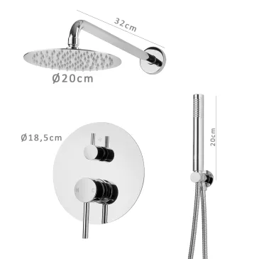 Duschset mit schlankem Duschkopf aus Stahl und BOLD-R-Handbrause aus Messing