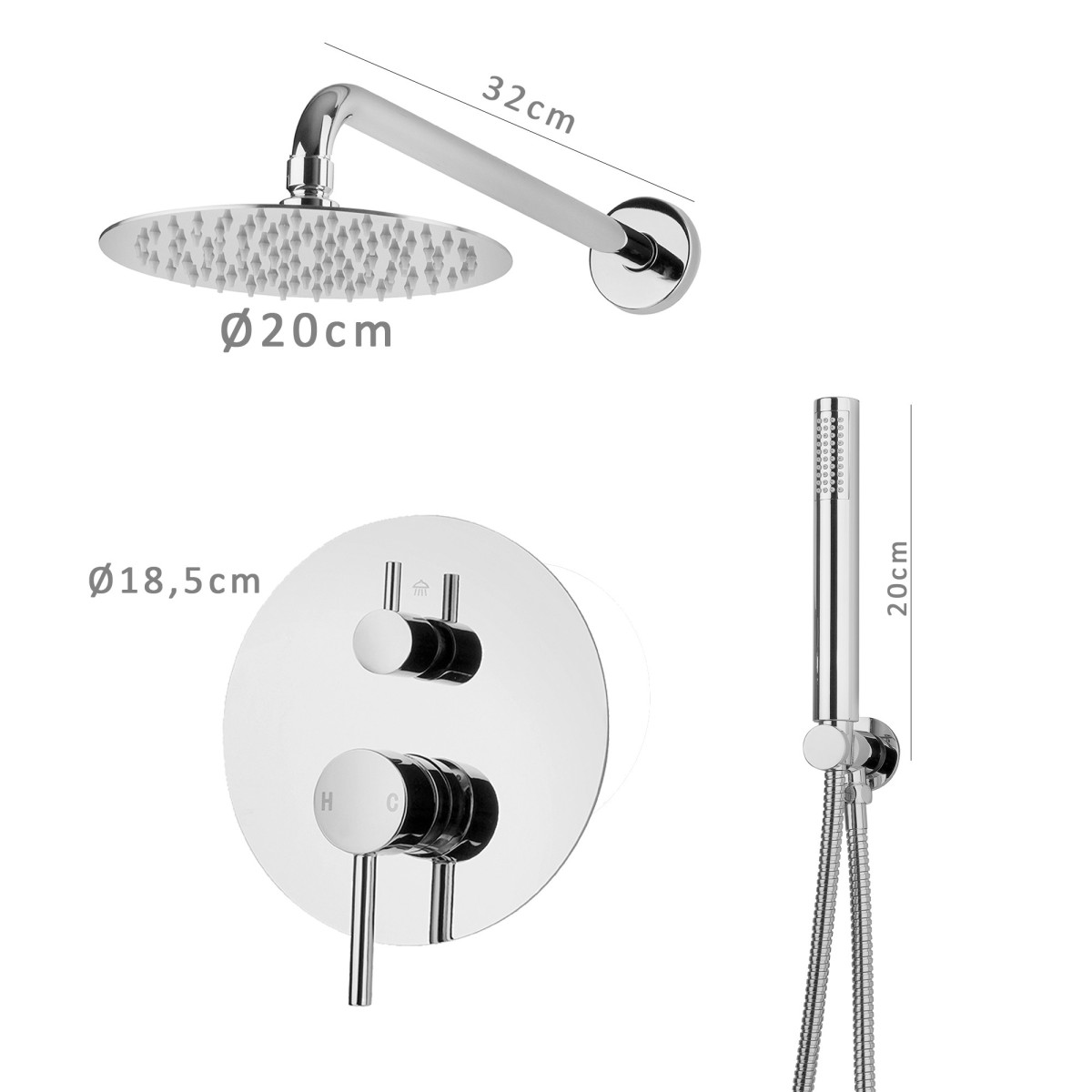 Ensemble de douche avec pomme de douche fine en acier et douchette à main BOLD-R en laiton
