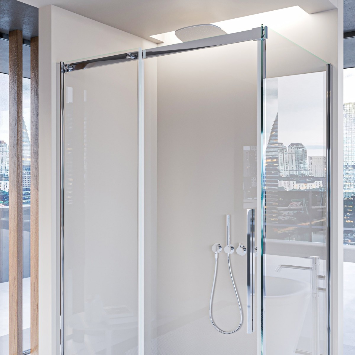 Cabine de douche avec porte coulissante sur deux côtés, hauteur 200 cm