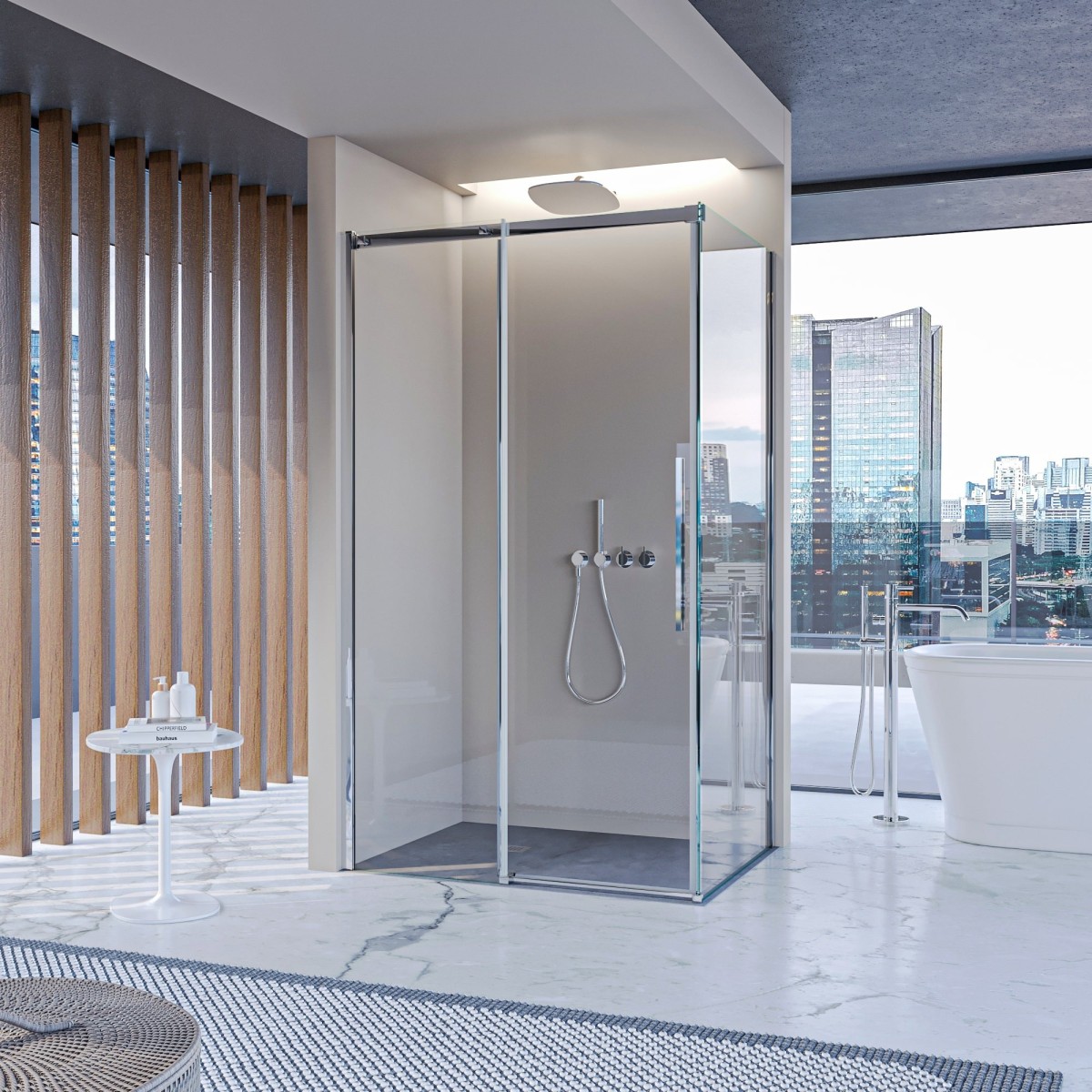 Cabine de douche avec porte coulissante sur deux côtés, hauteur 200 cm, traitement anticalcaire TARGET.