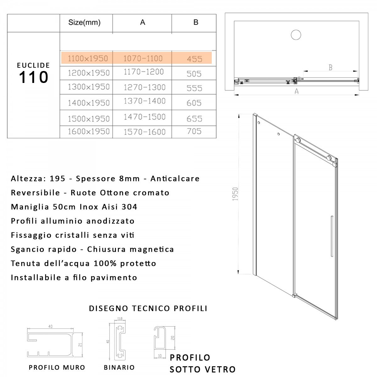 Porta doccia 110 fume
