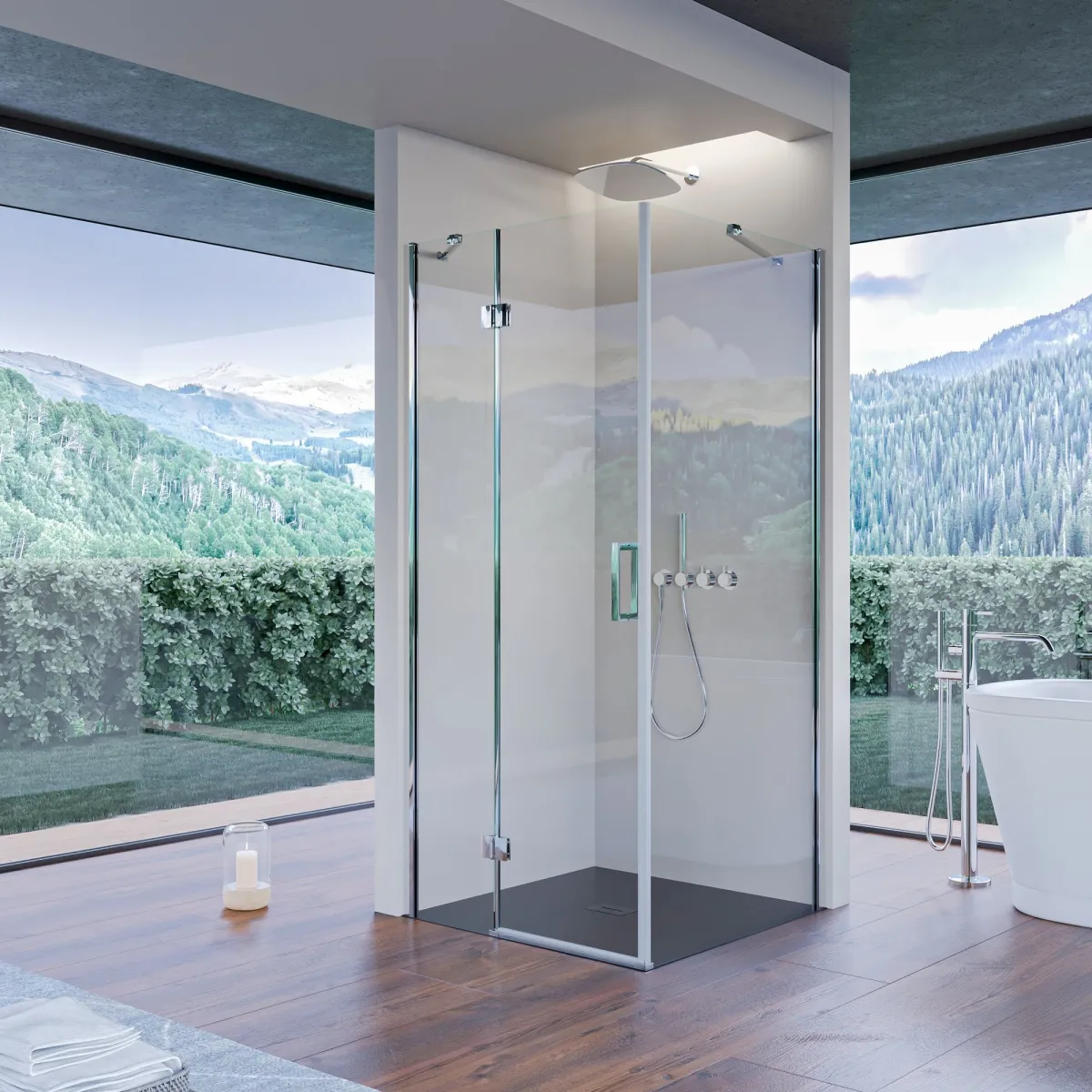 Duschkabine mit 2 festen Seiten, Flügeltür H195 REGINA