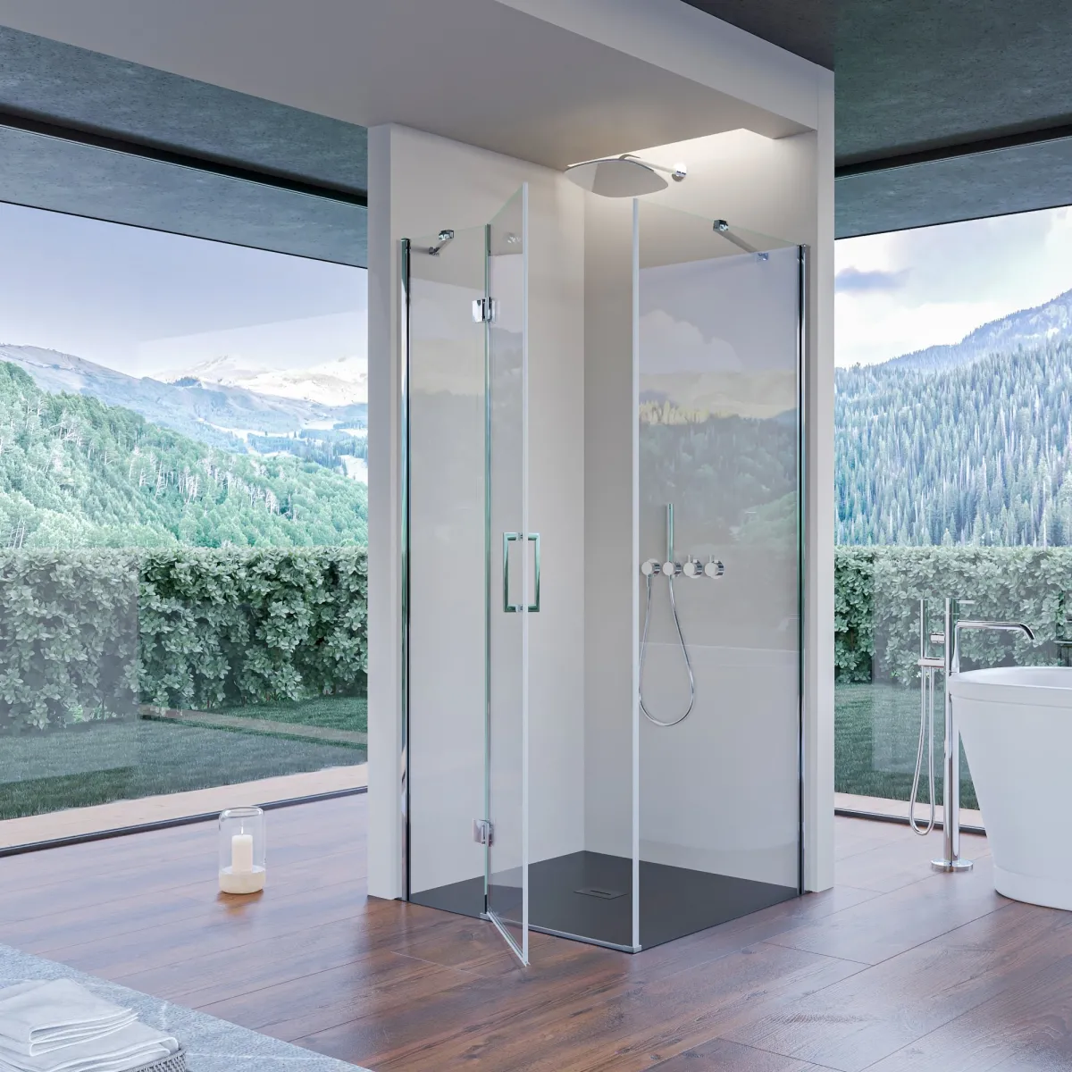 Duschkabine mit 2 festen Seiten, Flügeltür H195 REGINA