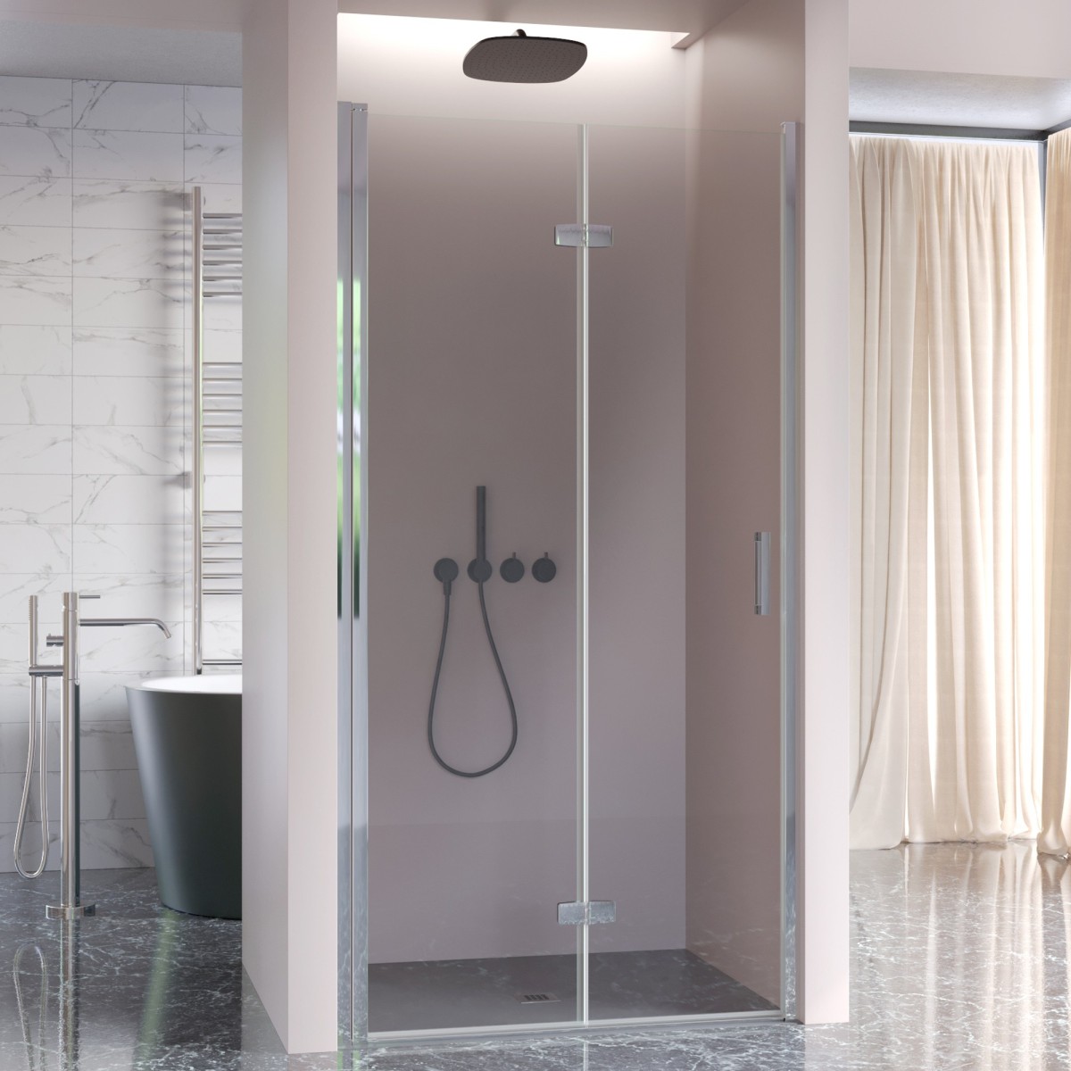 Porte de douche pliante en niche anti-calcaire Rea H195