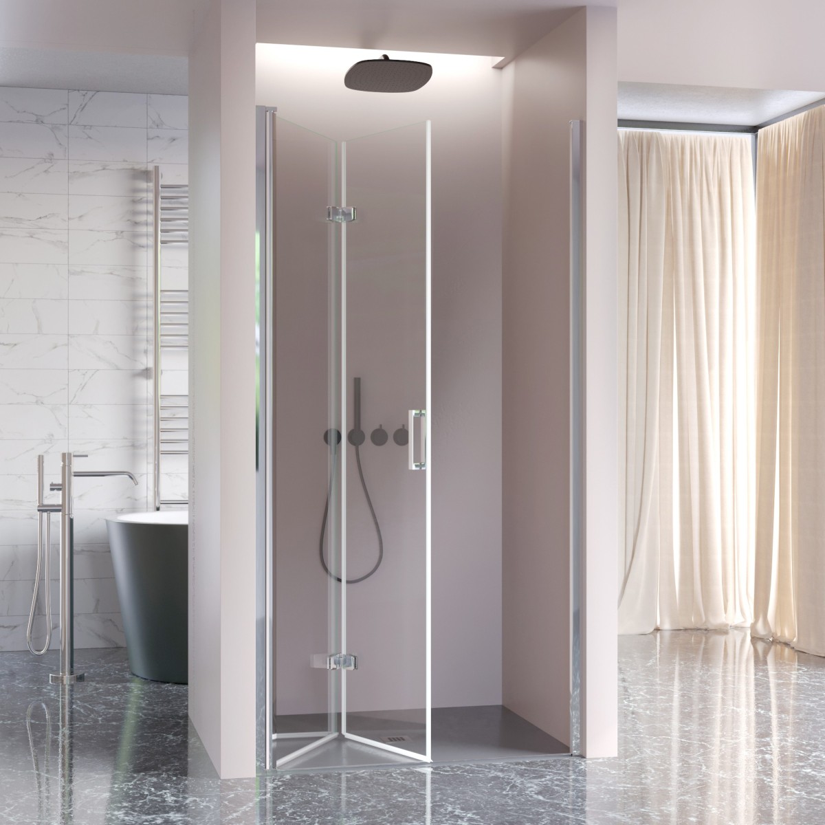 Porte de douche pliante en niche anti-calcaire Rea H195