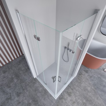 Cabine de douche pliante transparente REA à deux côtés, H195, anticalcaire